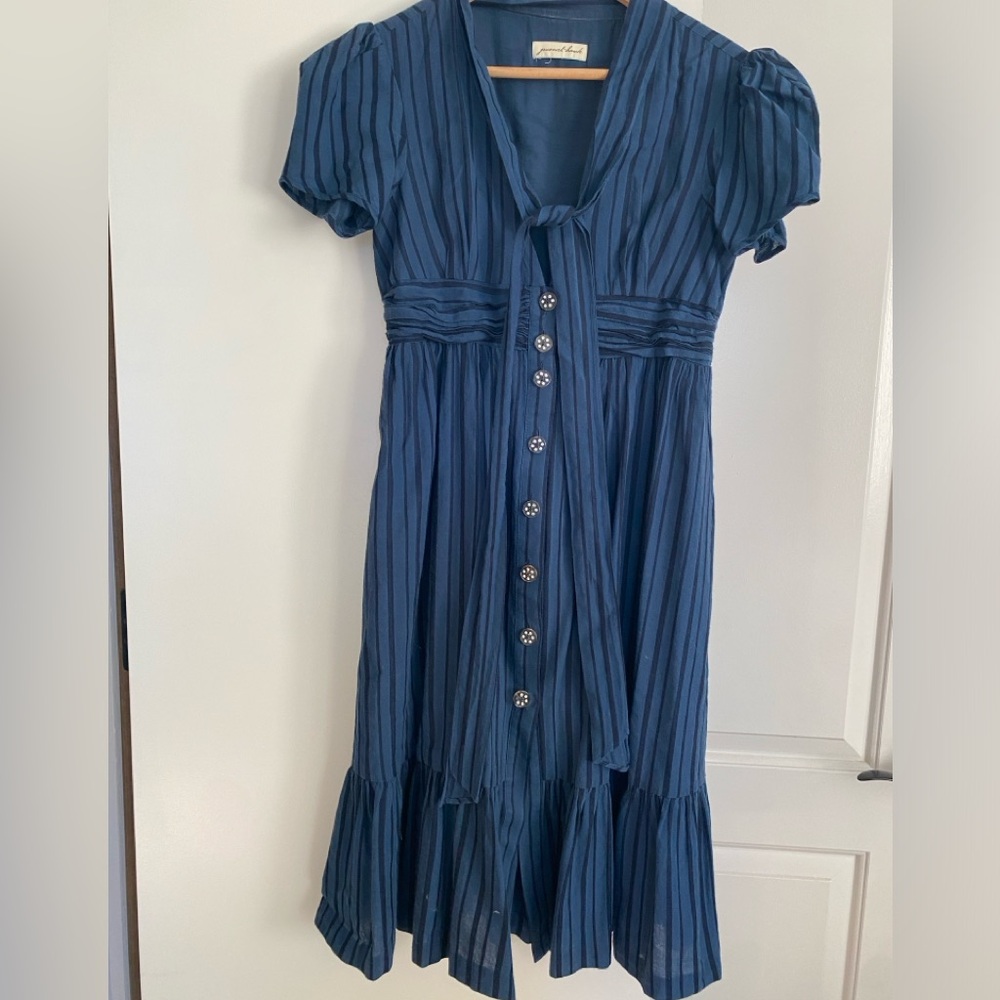 Barney’s Jovovich-Hawk Navy Striped Button-Down Midi Dress